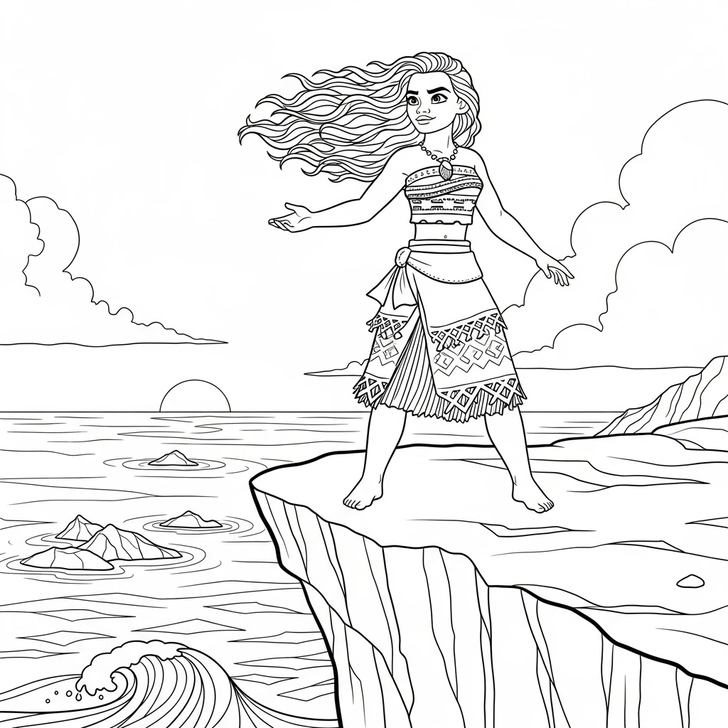 Coloriage Vaiana et le Vent à Imprimer