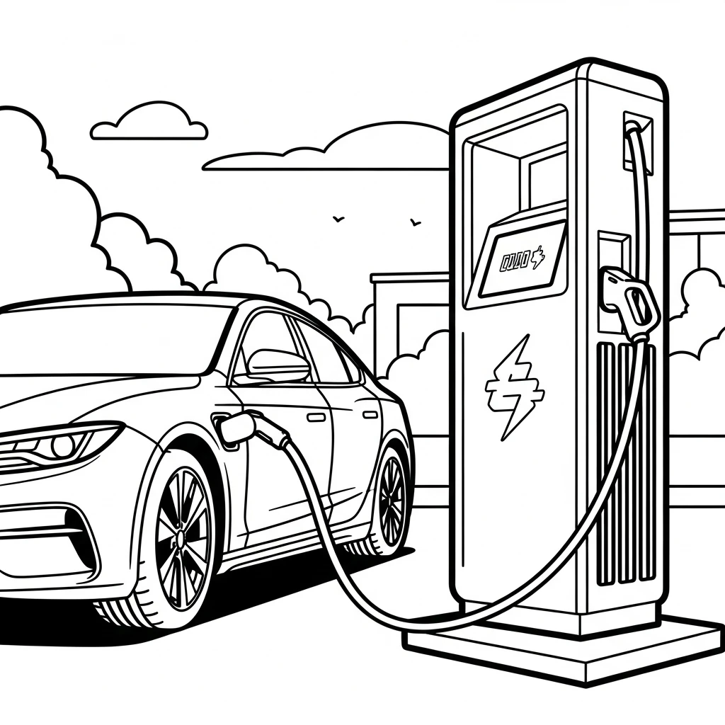 Coloriage Voiture Électrique à Imprimer