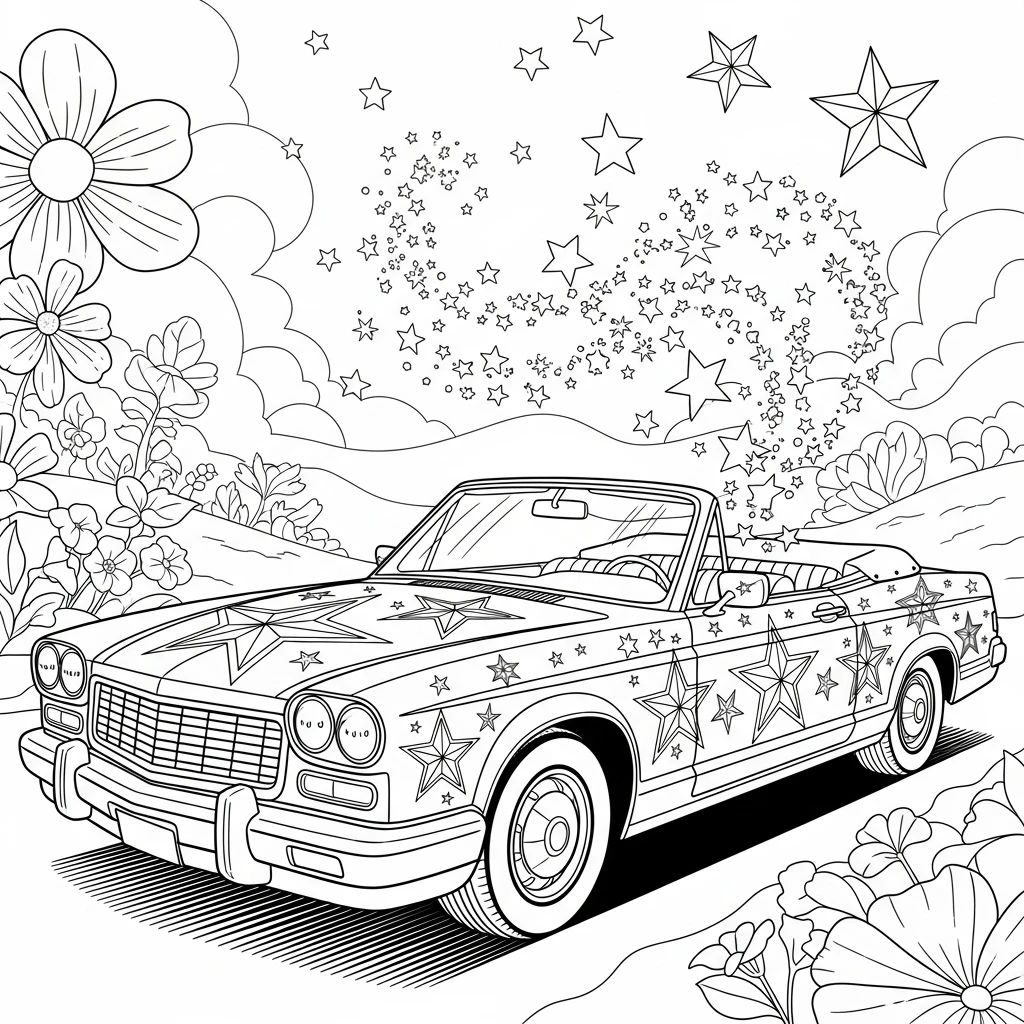 Coloriage Voiture Étoilée à Imprimer