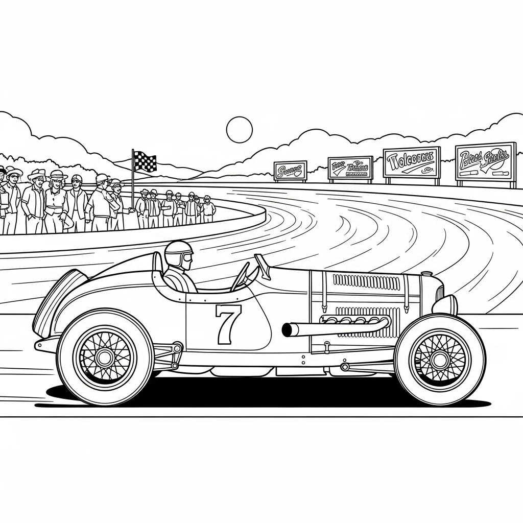 Coloriage Voiture de Course Vintage à Imprimer