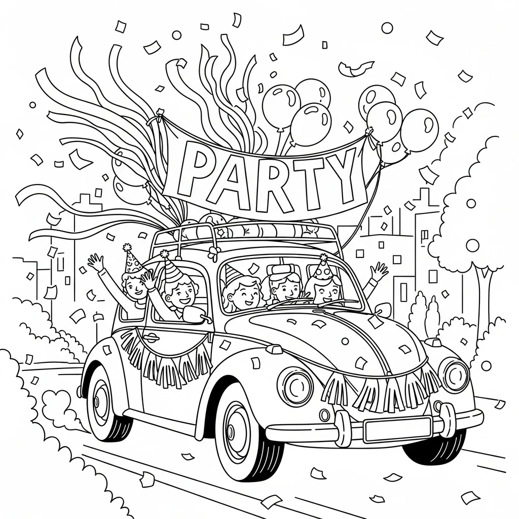 Coloriage Voiture de Fête à Imprimer