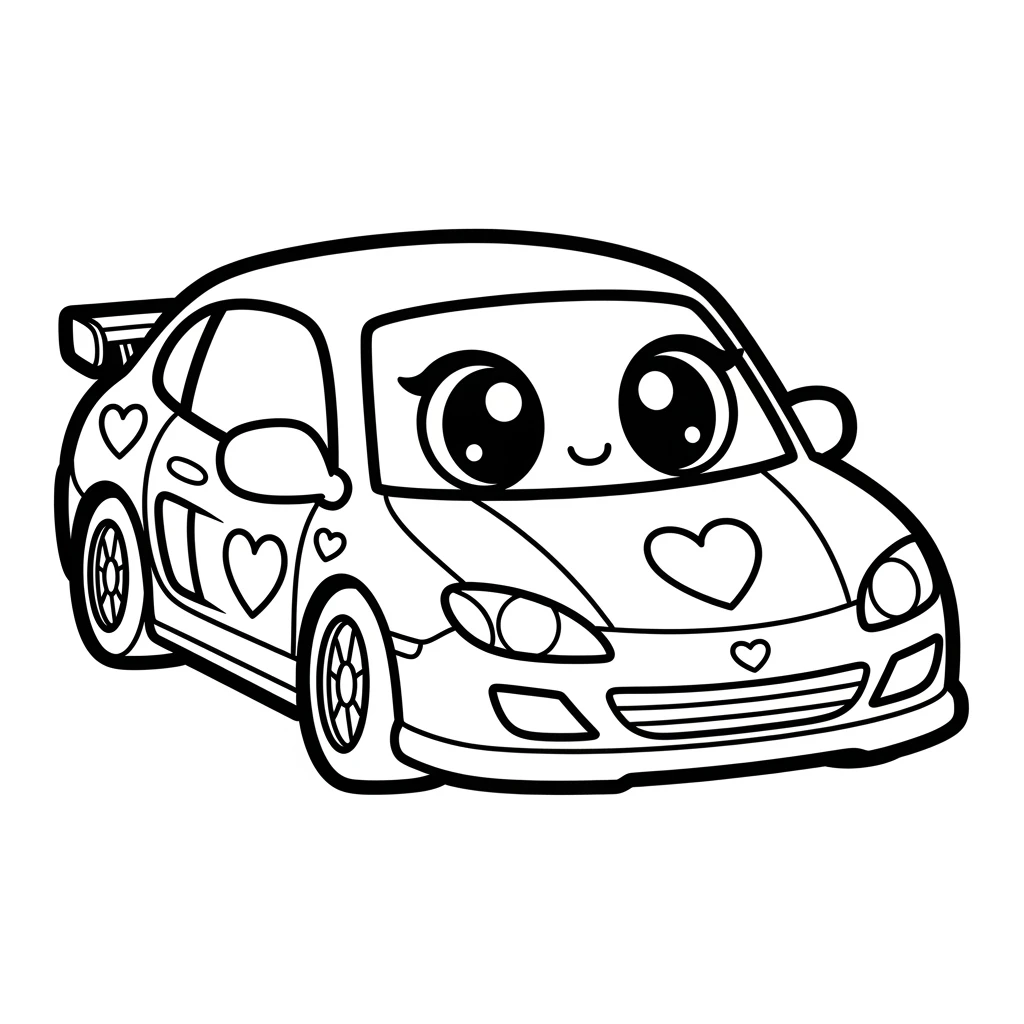 Coloriage Voiture de Sport Kawaii à Imprimer