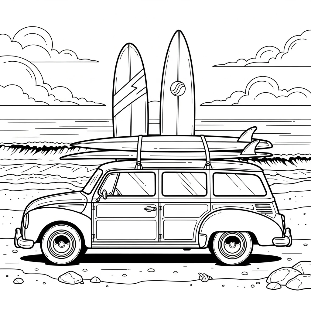 Coloriage Voiture de Surf à Imprimer
