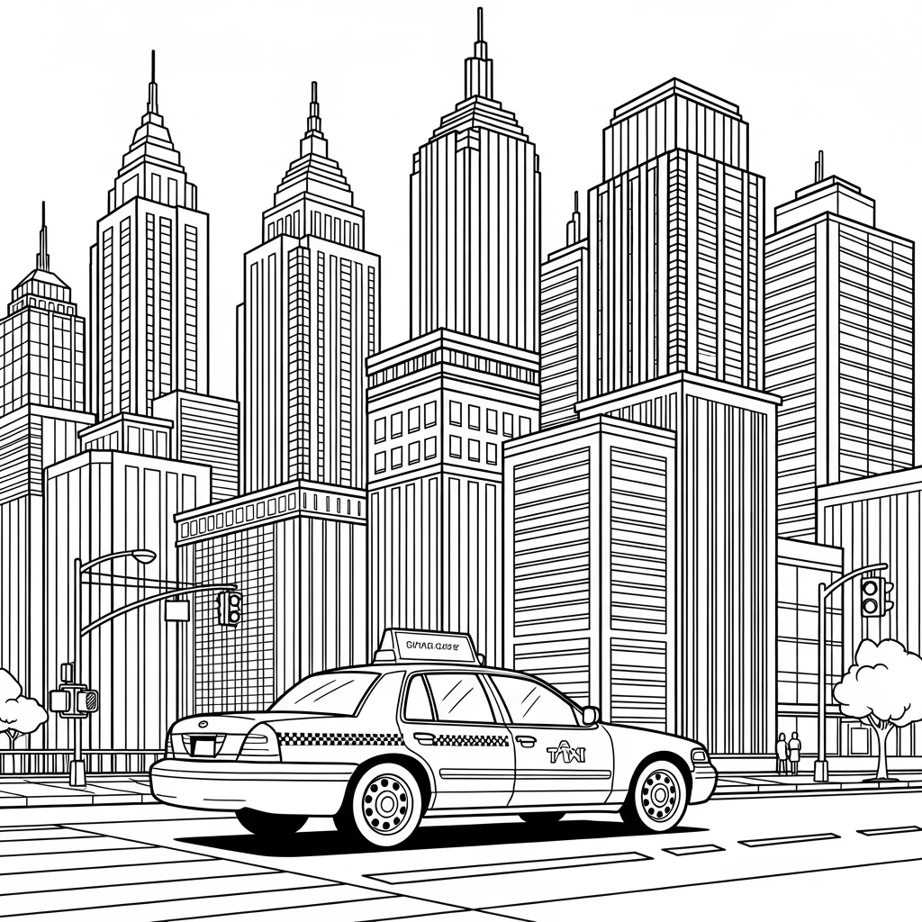 Coloriage Voiture de Taxi à Imprimer