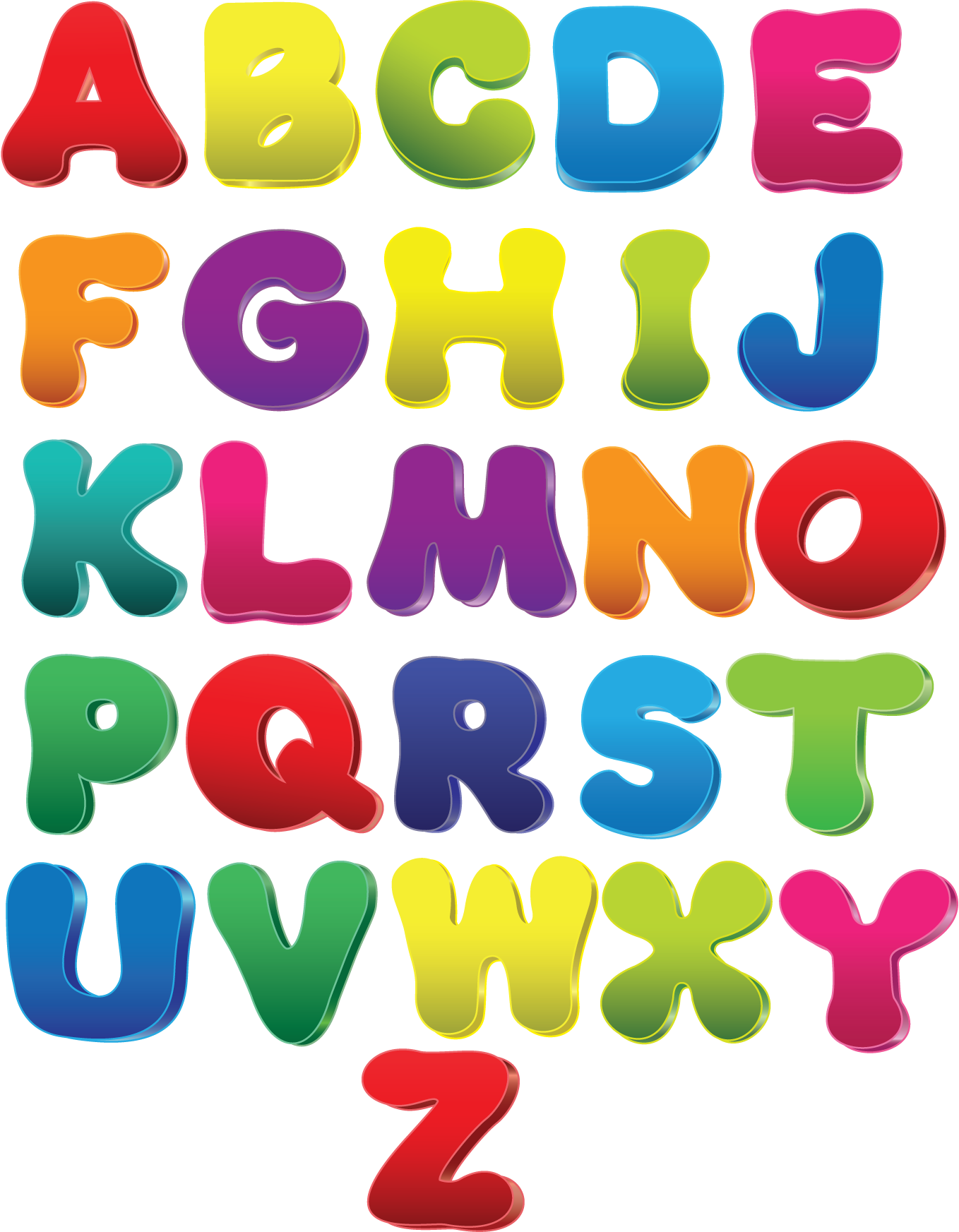 Alfabeto Colorido para imprimir com letras brilhantes
