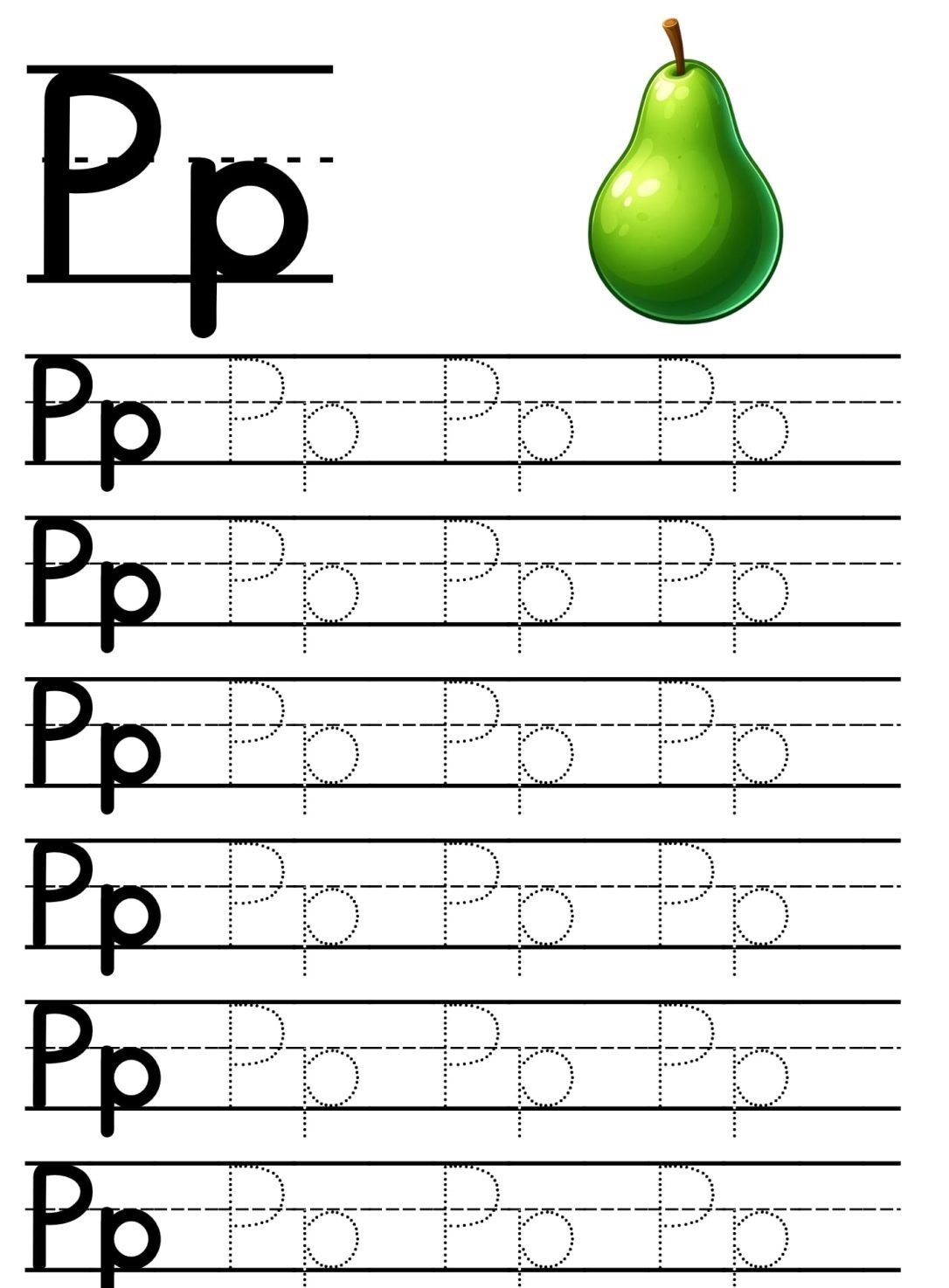 Atividade de Caligrafia da Letra P em Pontilhado para Crianças