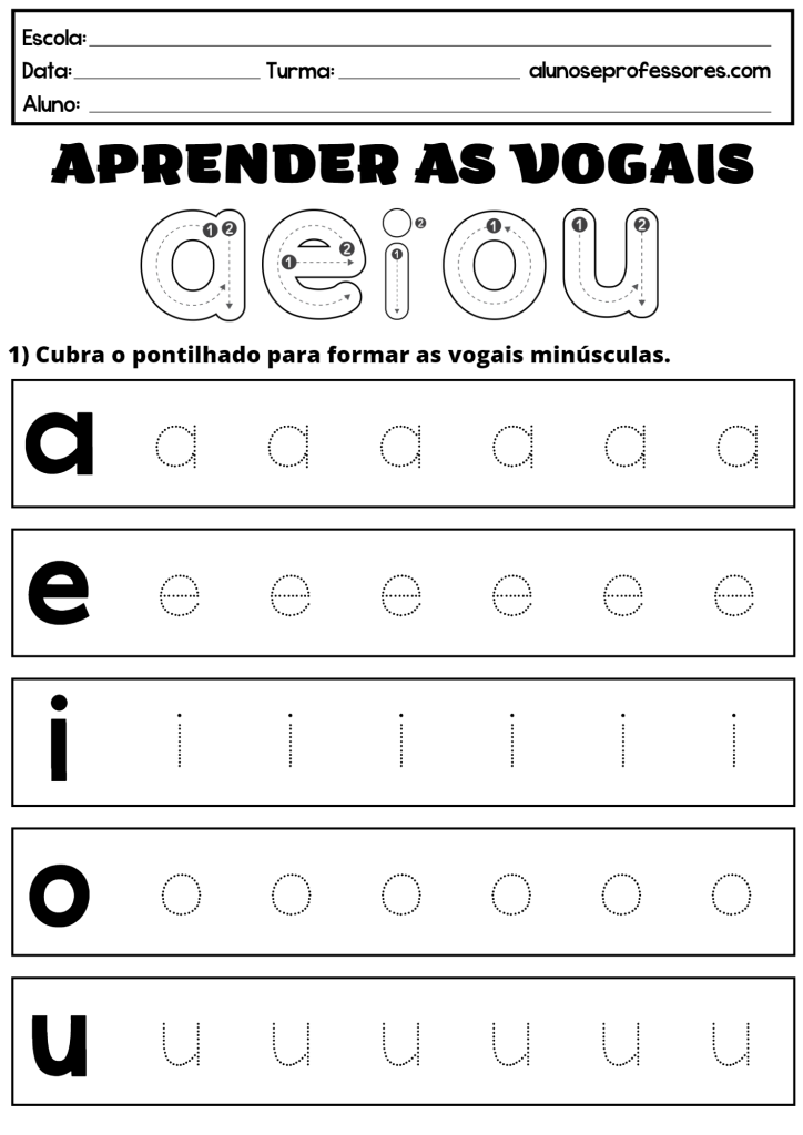 Atividade Educacional para Aprender Vogais Minúsculas - Imprimir