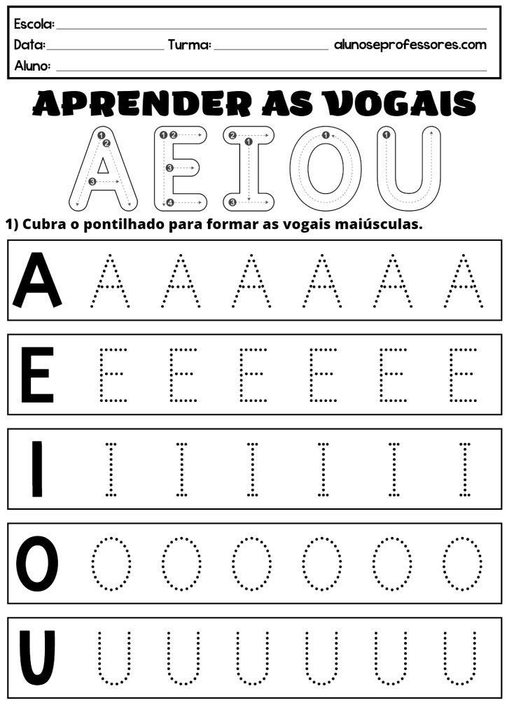 Atividade Educativa para Aprender as Vogais Maiúsculas em Português