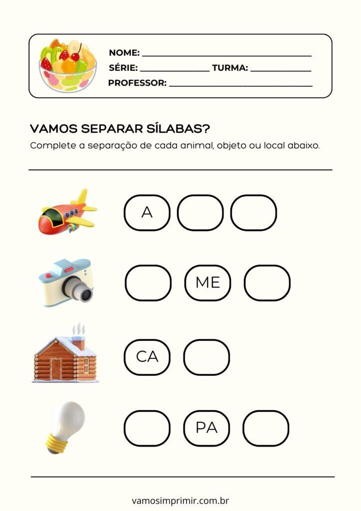 Atividades de Caligrafia para imprimir com sílabas