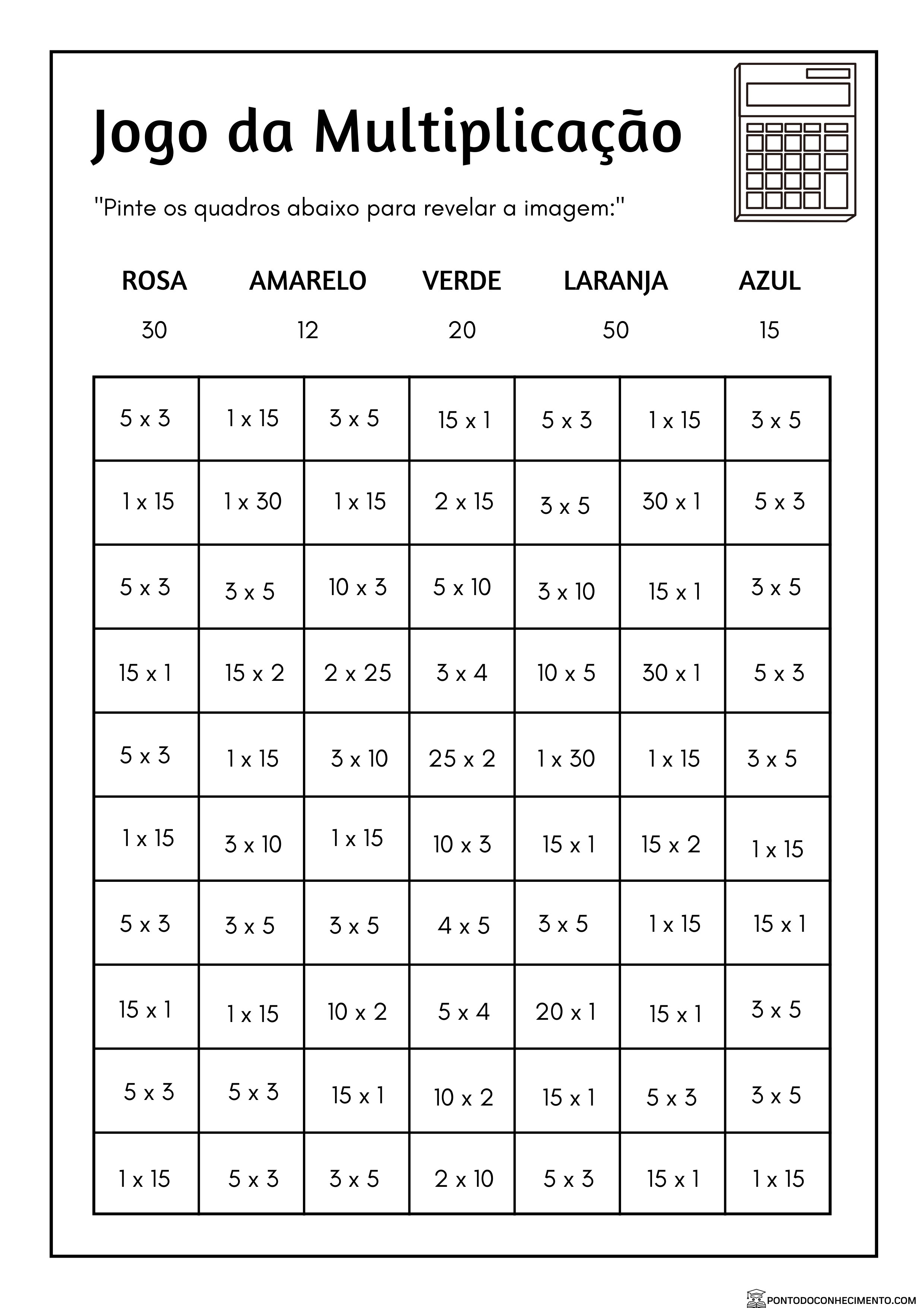 Atividades de Tabuada para Pintar e Aprender Multiplicação