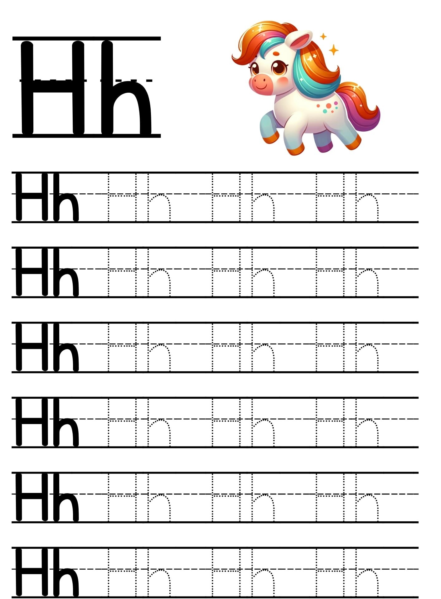 Atividades para Imprimir da Letra H em Pontilhado para Crianças