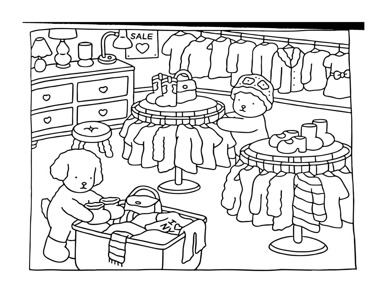 Bobbie Goods para imprimir fazendo compras em loja de roupas