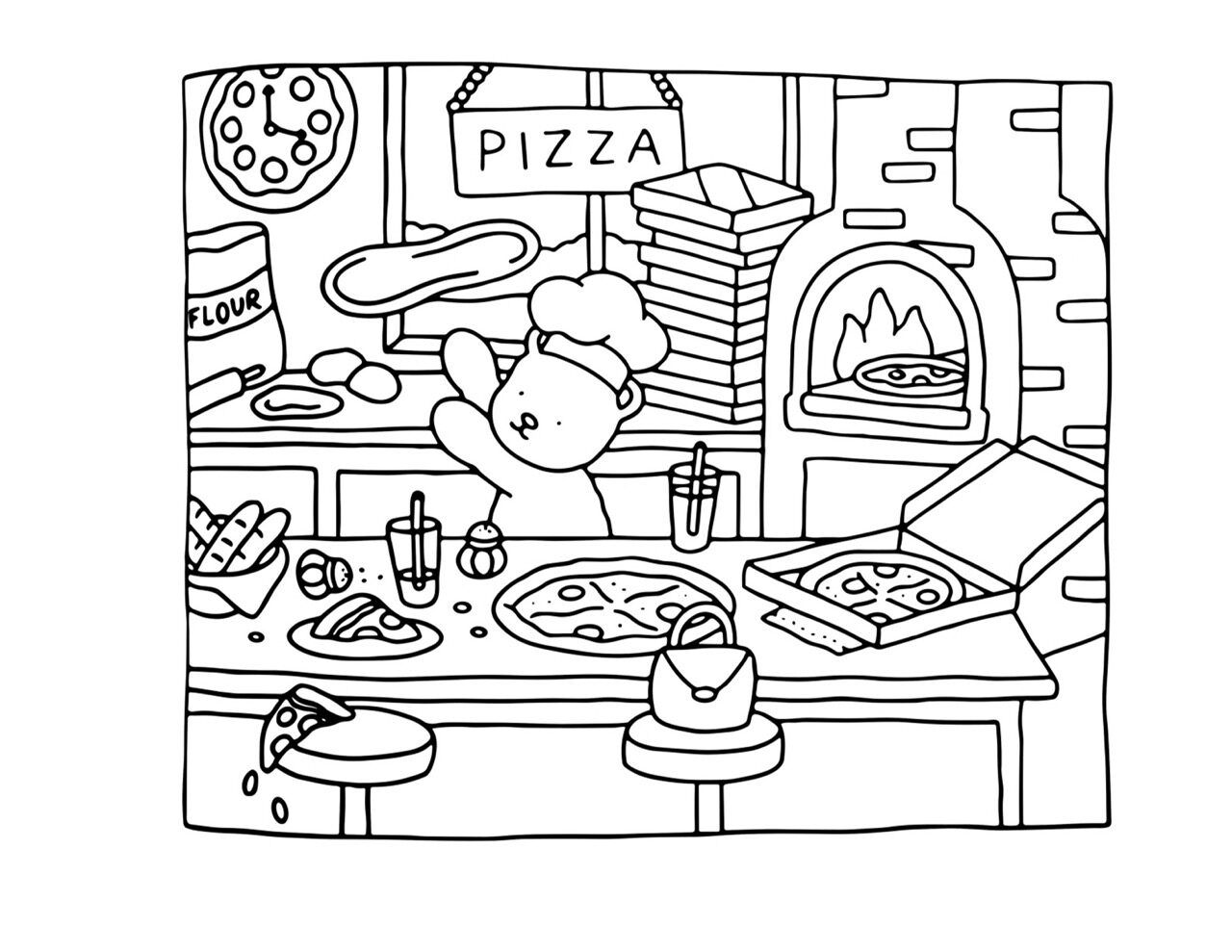 Bobbie Goods para imprimir urso pizzaiolo divertido