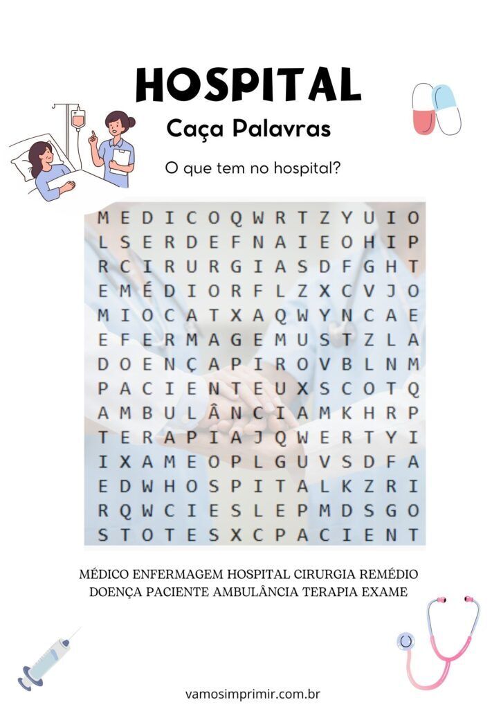 Caça Palavras Hospitalar para Imprimir e Aprender