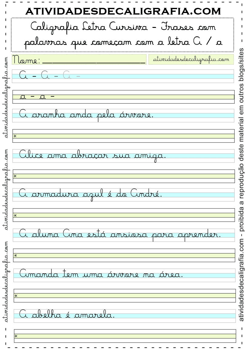 Caligrafia Cursiva: Exercícios de Escrita com a Letra A