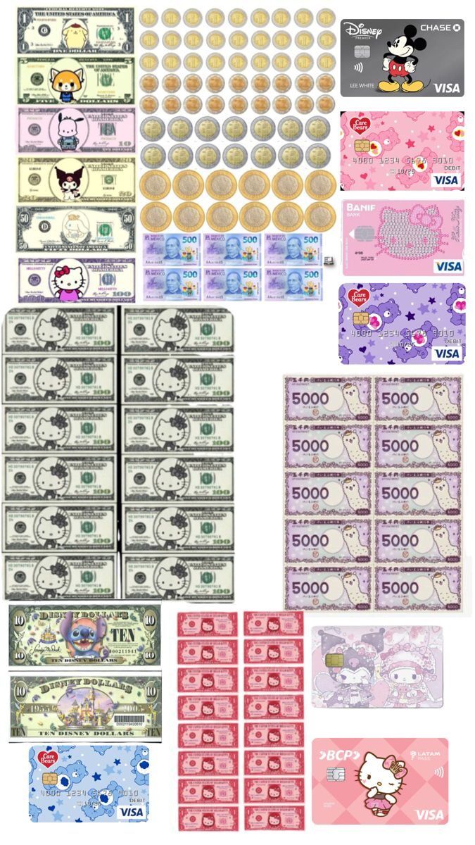 Coleção de Notas e Moedas de Brinquedo Coloridas