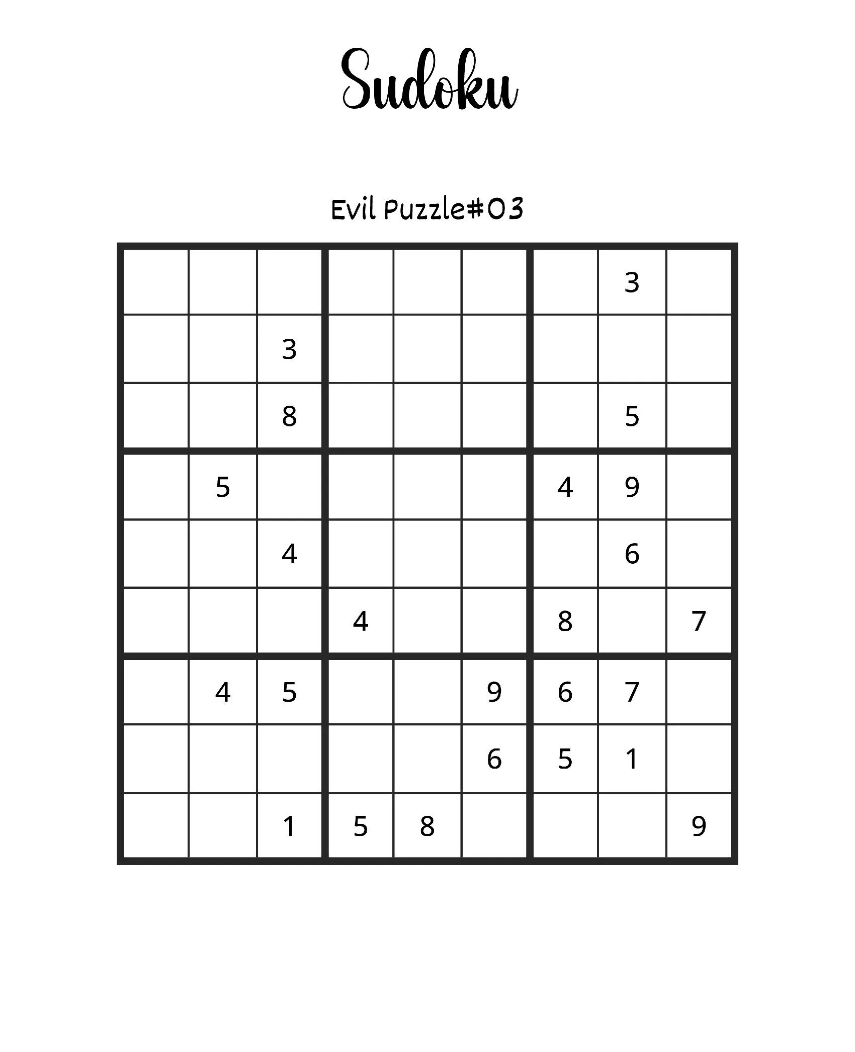 Desafie-se com Sudoku Evil Puzzle #03 para imprimir