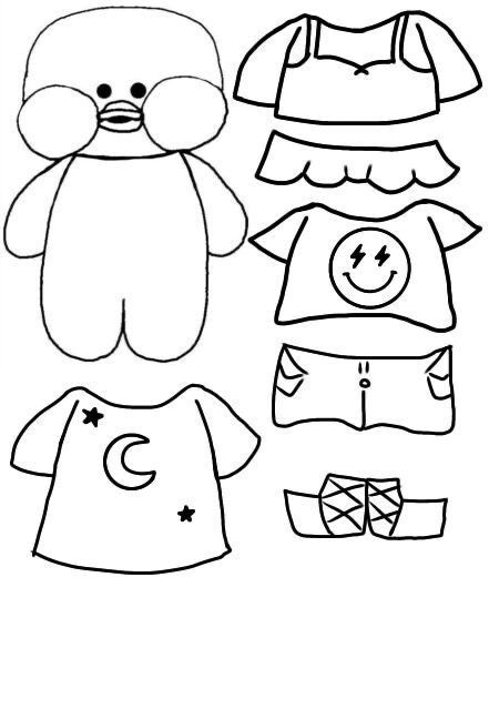 Desenho de Pato de Papel com Roupas para Colorir
