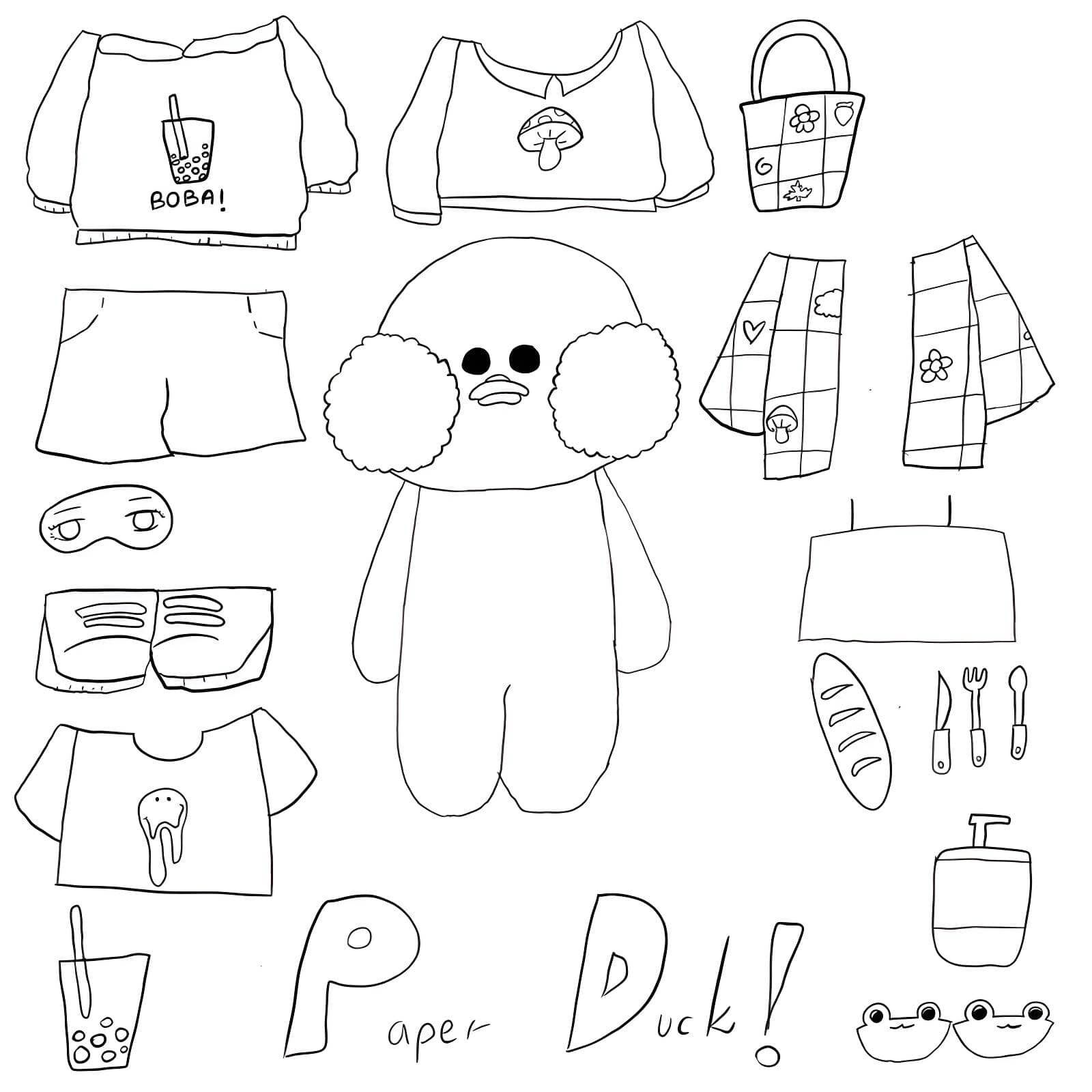 Desenho de Pato Fofo para Imprimir e Colorir