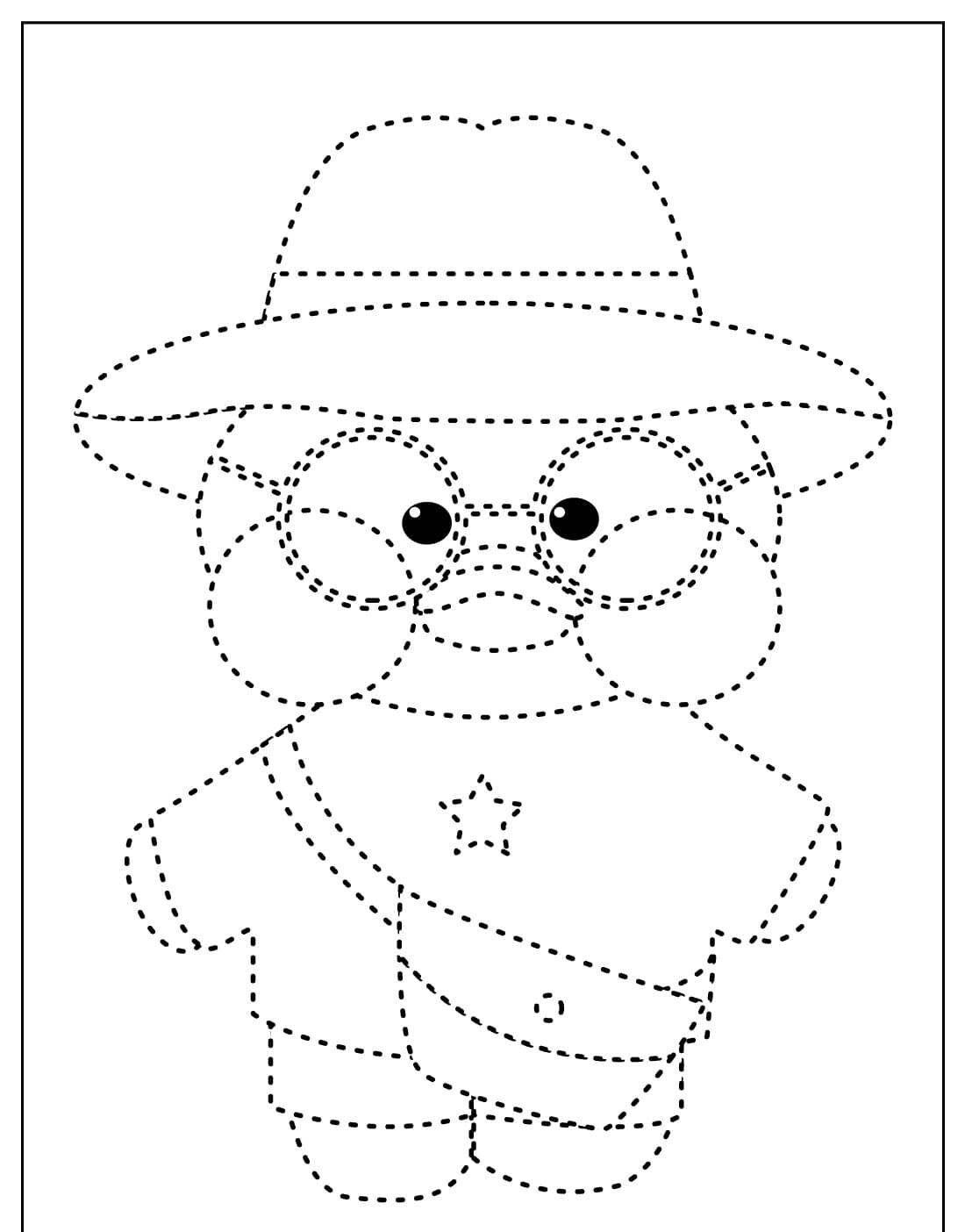 Desenho Pontilhado de Pato com Chapéu para Colorir