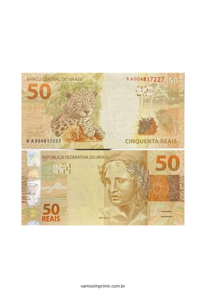 Dinheiro de Brinquedo - Cédula de 50 Reais para Imprimir