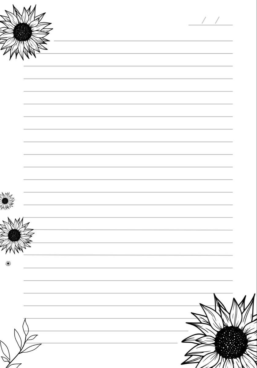 Folha pautada para imprimir com girassóis decorativos