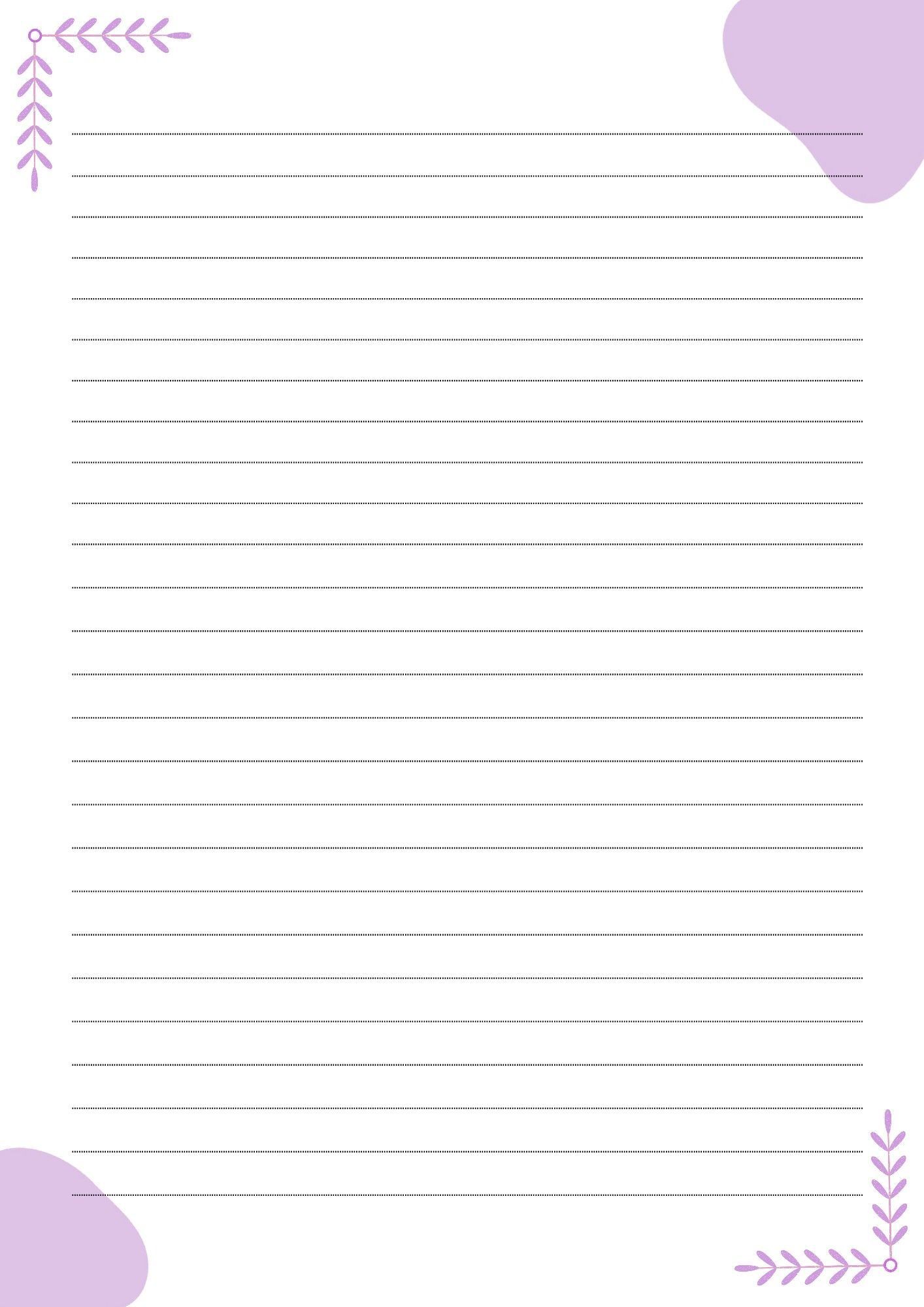 Folhas de Caderno para Impressão com Decoração em Tons de Roxo
