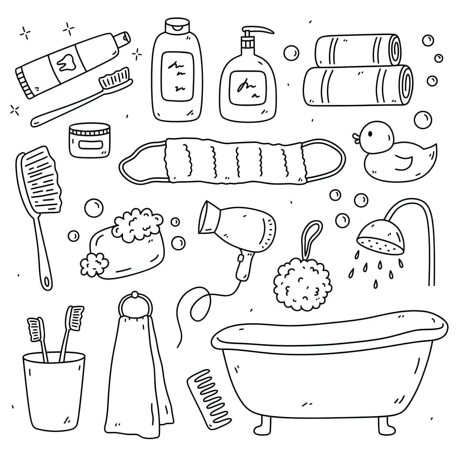 Ilustrações de Itens de Banho para Colorir e Imprimir