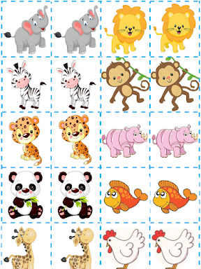 Jogo da Memoria para imprimir com animais ilustrados