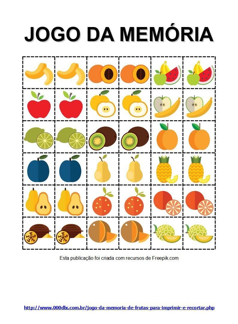 Jogo da Memoria para Imprimir com Frutas Coloridas