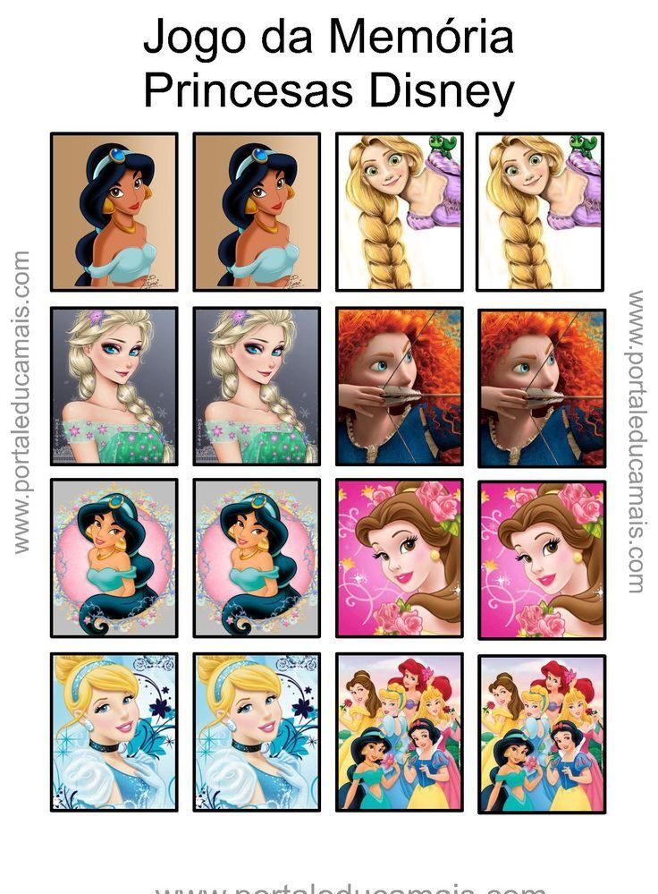 Jogo da Memoria para imprimir com Princesas Disney