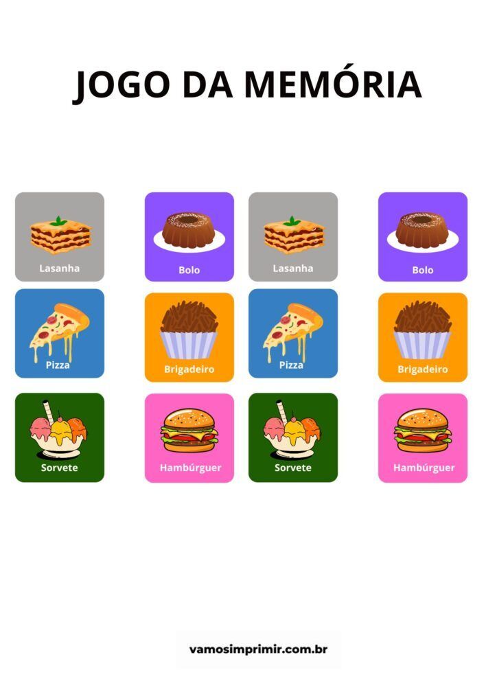 Jogo da Memória para Imprimir: Delícias da Culinária