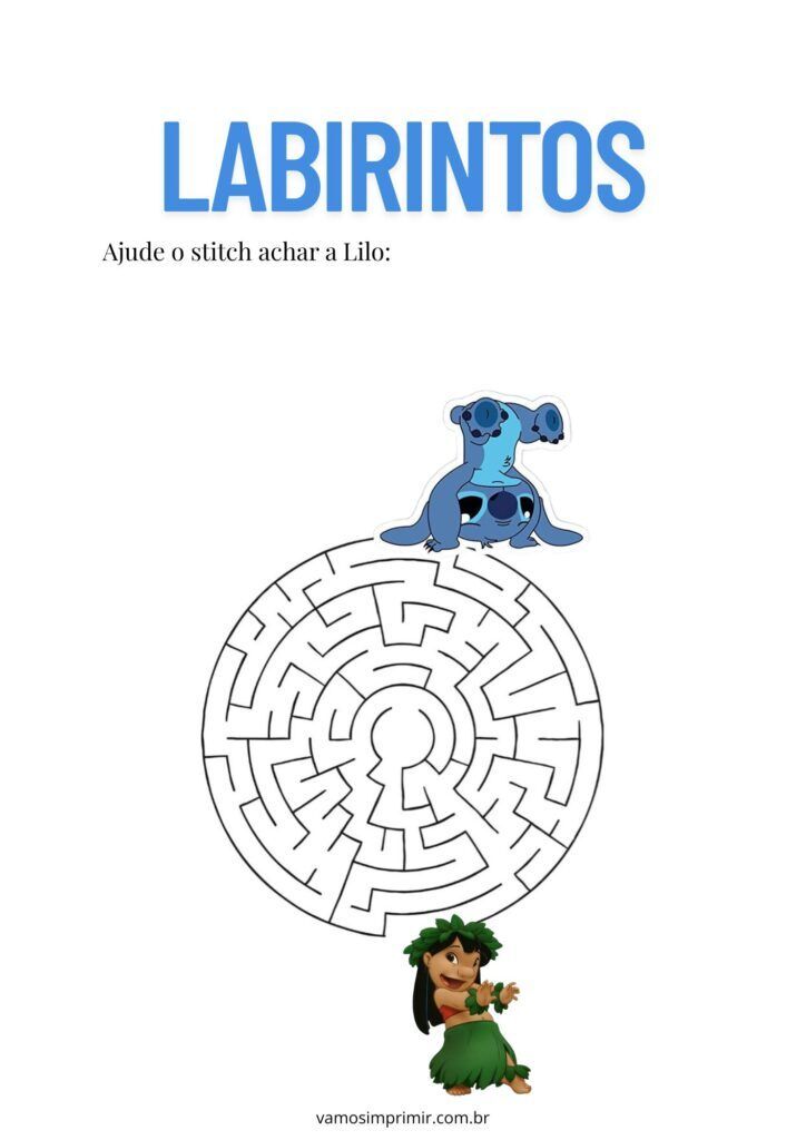 Labirinto Circular para Imprimir: Ajude Stitch a Encontrar Lilo