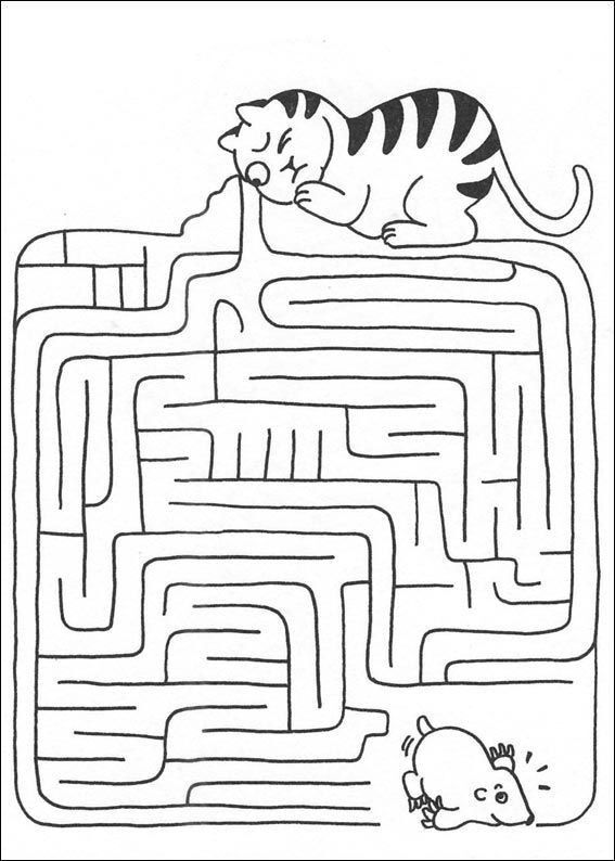 Labirinto para imprimir com gato e rato - Desafio divertido