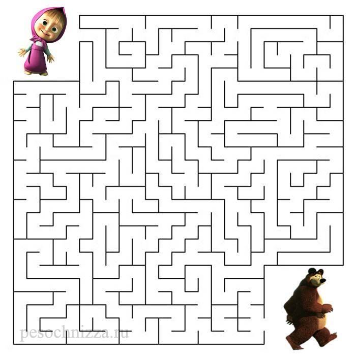 Labirinto para imprimir com personagem animado e urso marrom