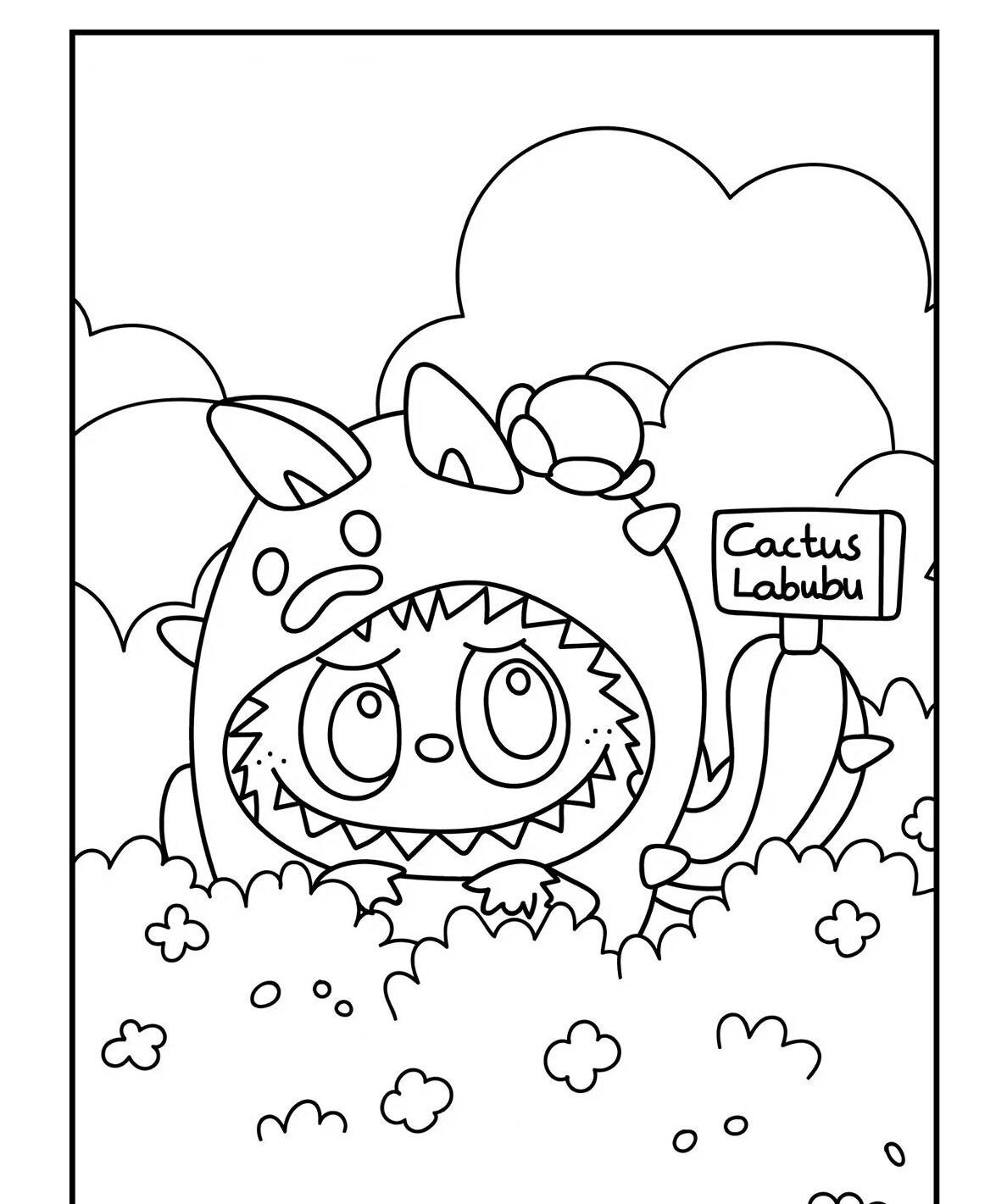 Labubu para Imprimir e Colorir - Cactos Divertidos