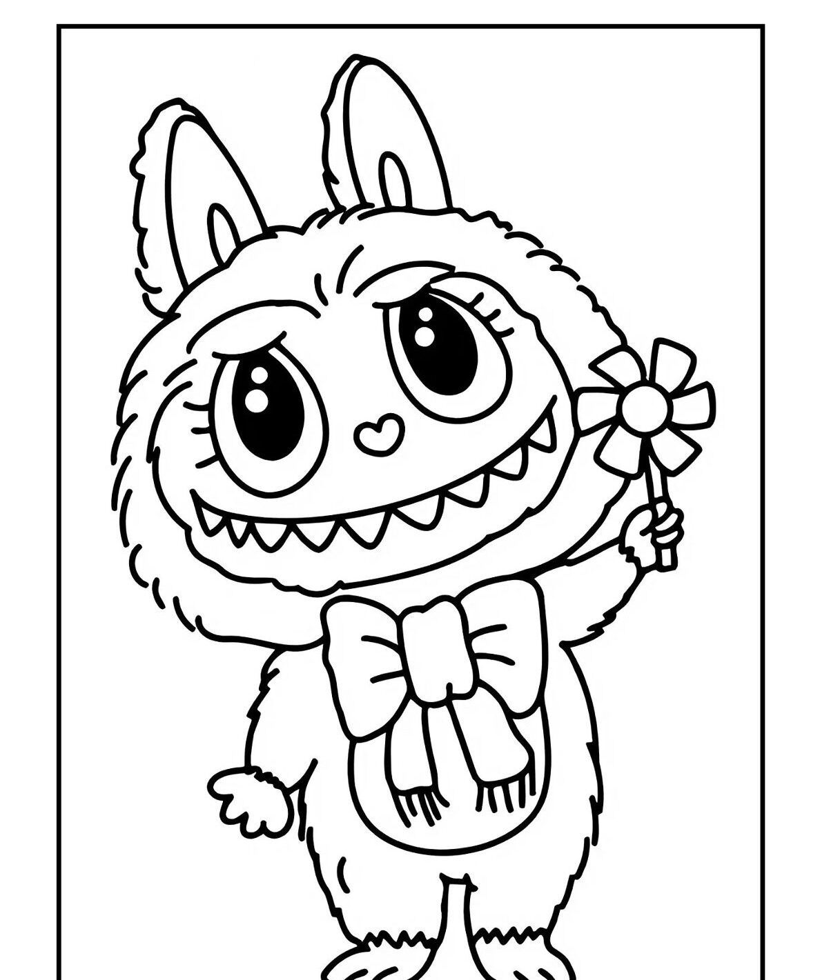 Labubu para Imprimir e Colorir com Flor e Laço