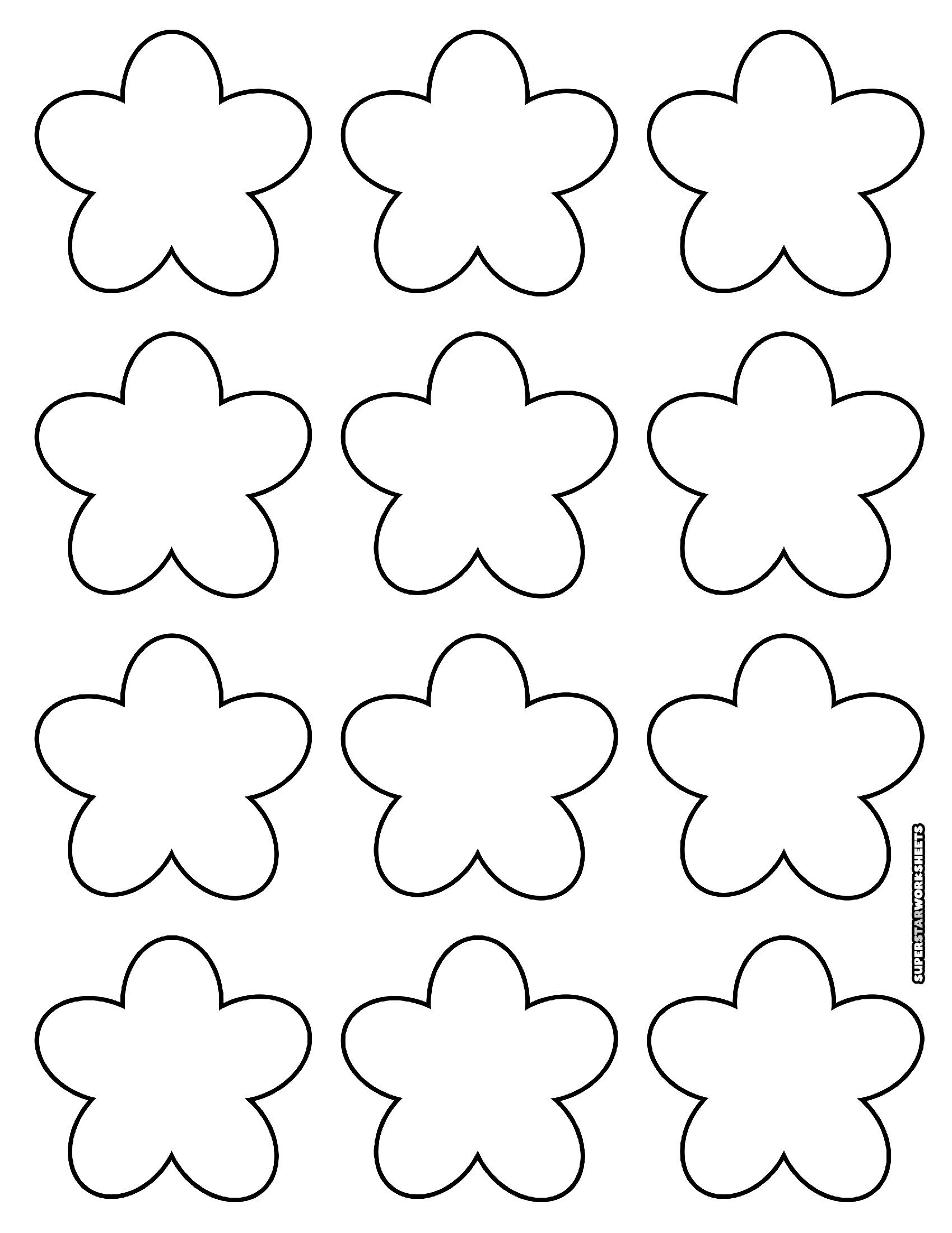 Molde de Flores para Imprimir com 12 Flores Simples em uma Grade