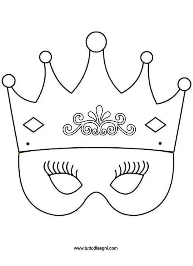 Molde de Máscara de Carnaval para Imprimir com Coroa Ornada