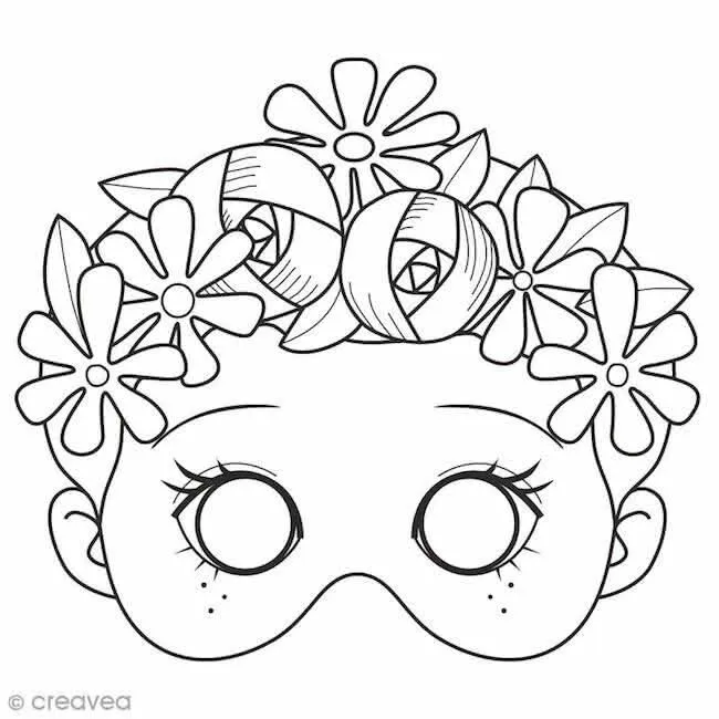 Molde de Máscara de Carnaval para Imprimir com Flores