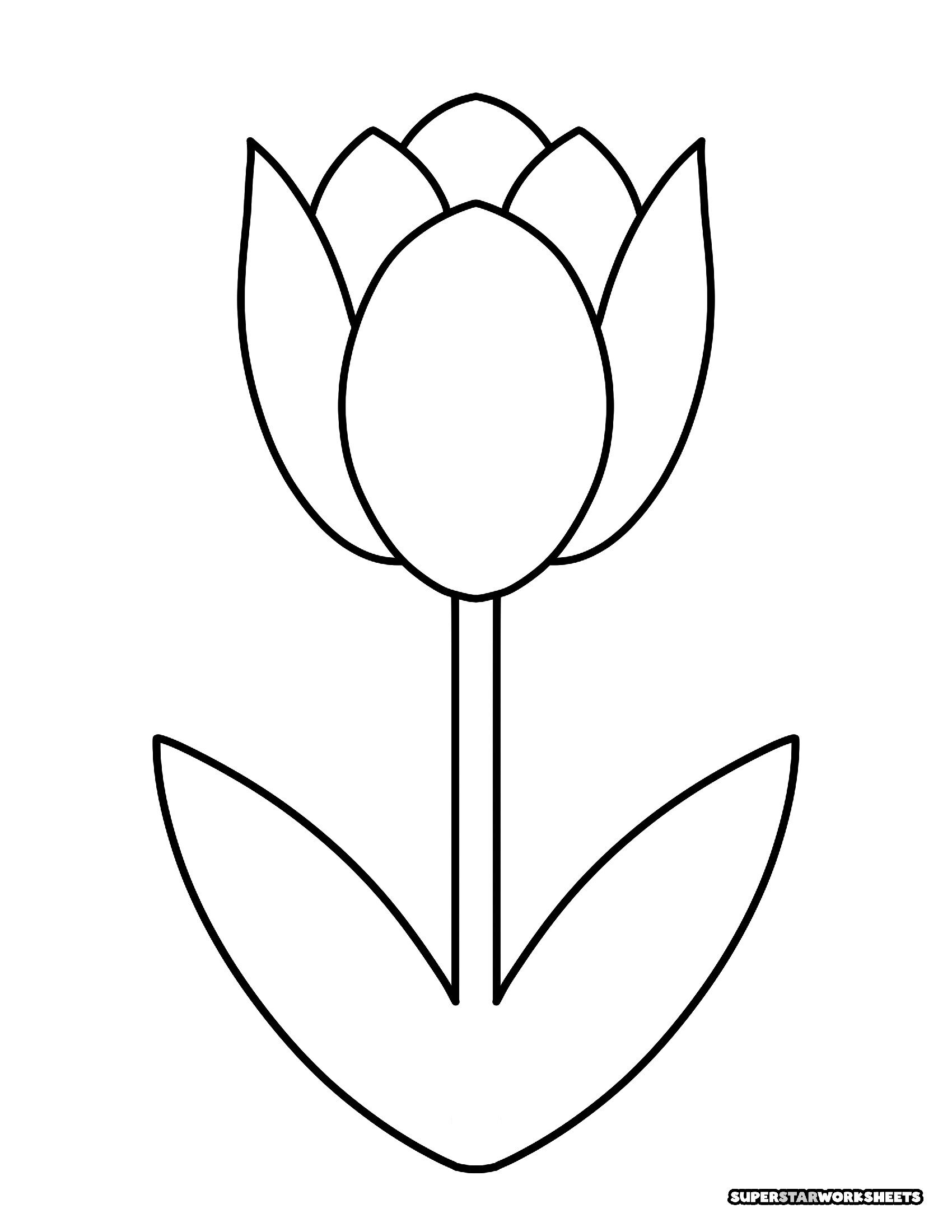 Molde de Tulipa para Imprimir com Contornos Simples em Preto