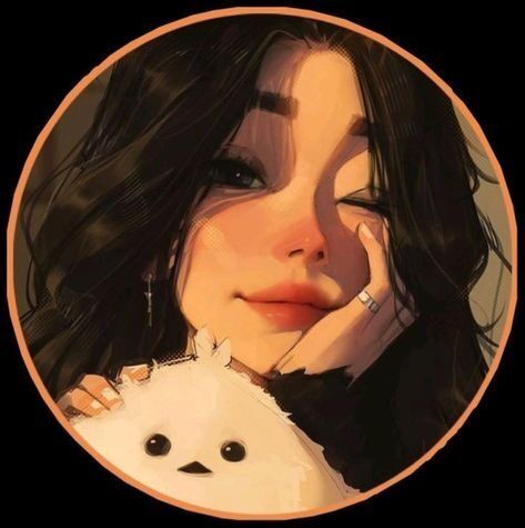 Mulher com cabelo preto e bichinho para perfil
