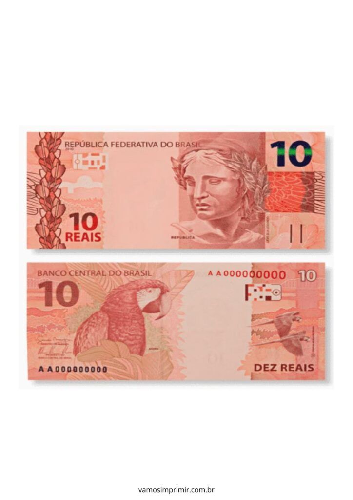 Notas de 10 Reais para Imprimir - Dinheiro de Brinquedo