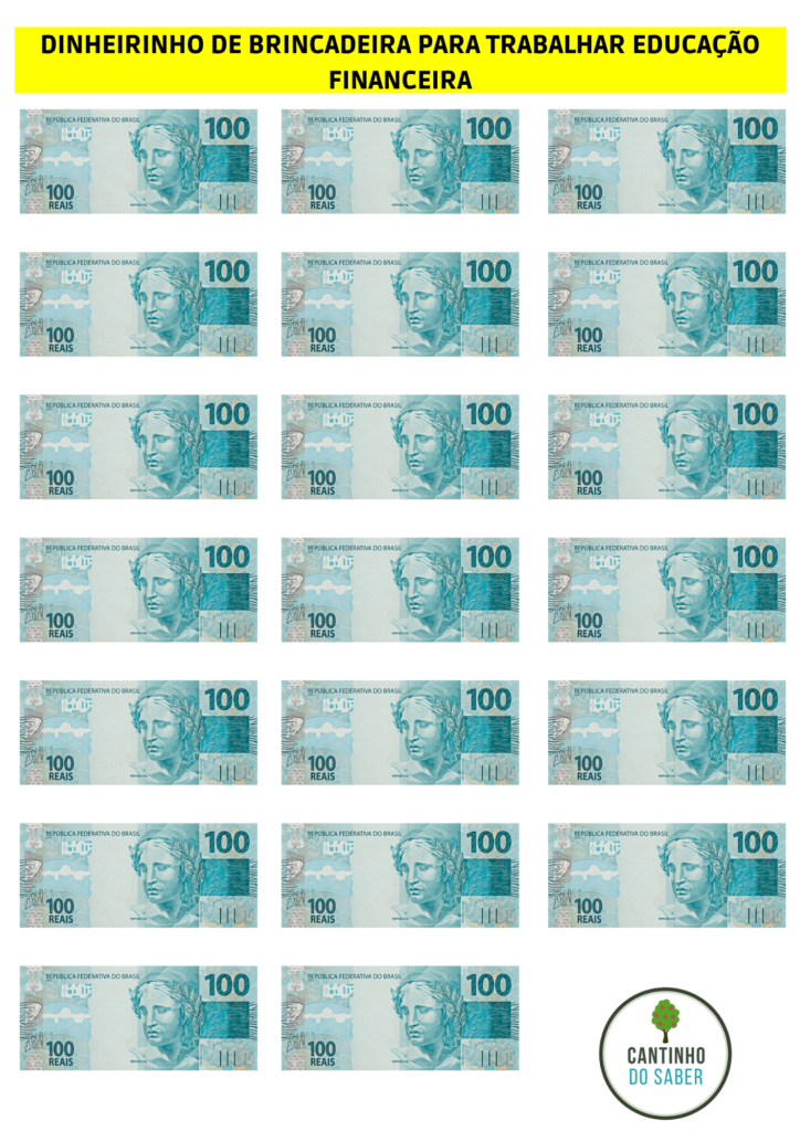 Notas de Dinheiro de Brinquedo para Educação Financeira
