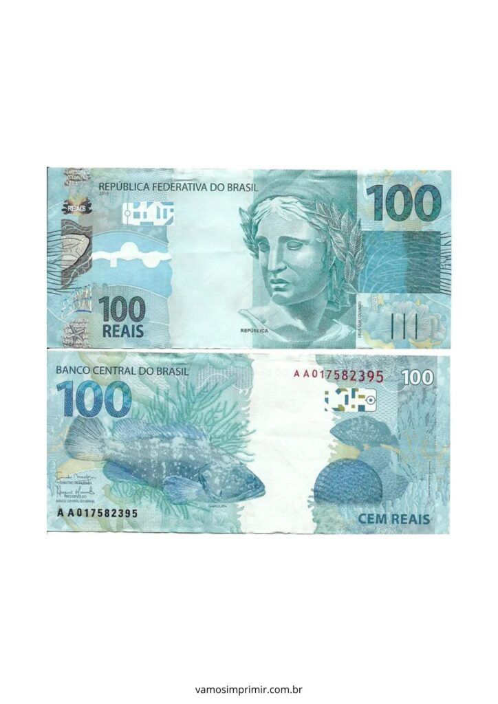 Notas de Dinheiro de Brinquedo para Imprimir 100 Reais