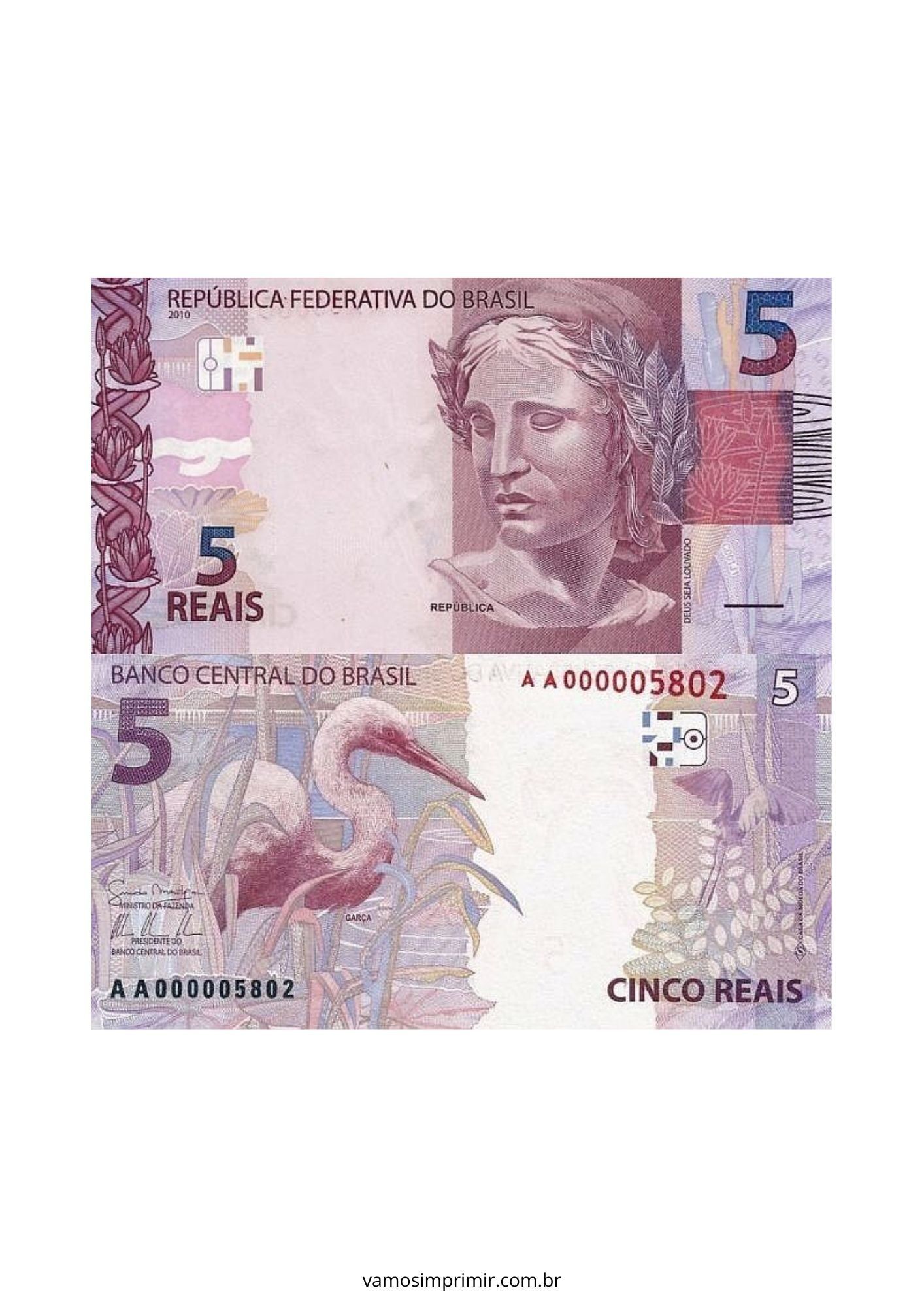 Notas de Dinheiro de Brinquedo para Imprimir 5 Reais