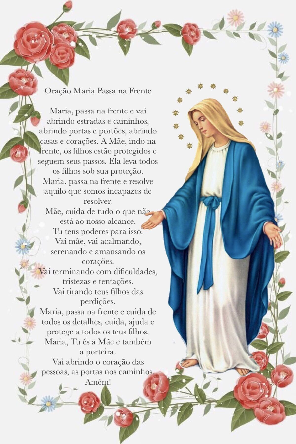 Oração Maria Passa na Frente com Design Floral para Imprimir
