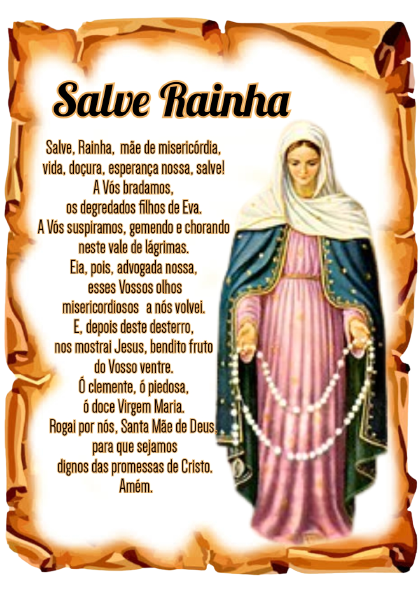 Oração Salve Rainha Completa para imprimir com fundo decorativo