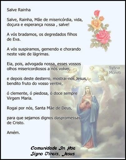 Oração Salve Rainha Completa para imprimir com fundo floral