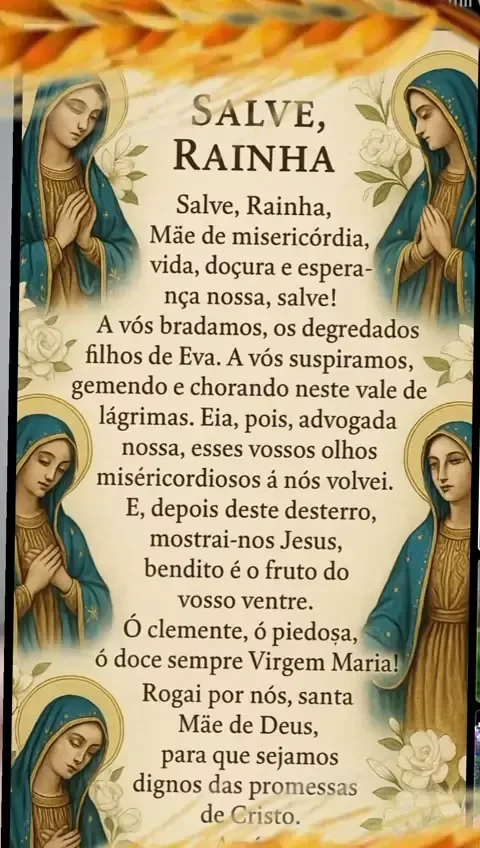 Oração Salve Rainha Completa para imprimir com fundo floral
